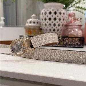 Michael Kors Brown Leather Twist Reversible Belt with Gold Buckle